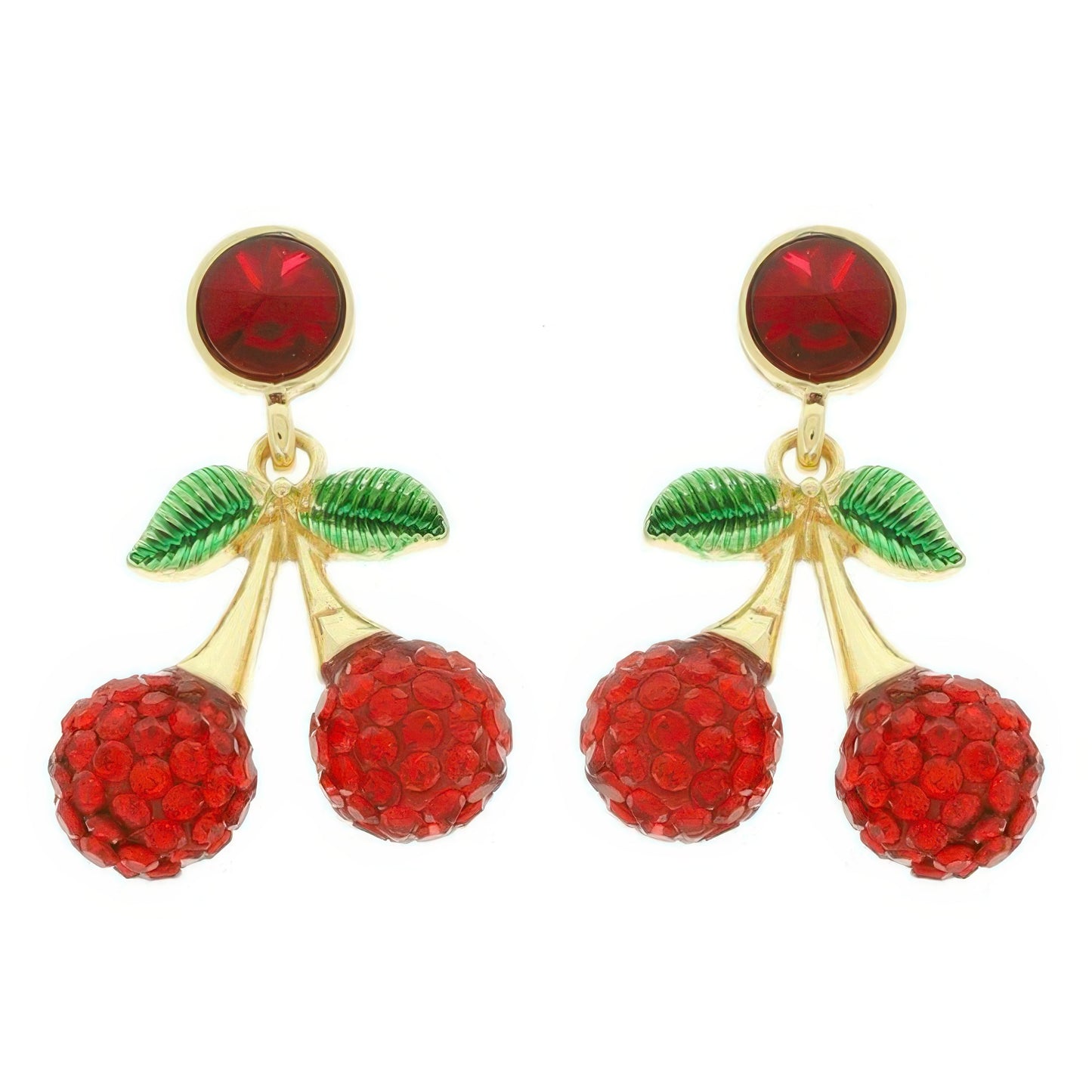 Jeweled Red Cherry Post Earrings