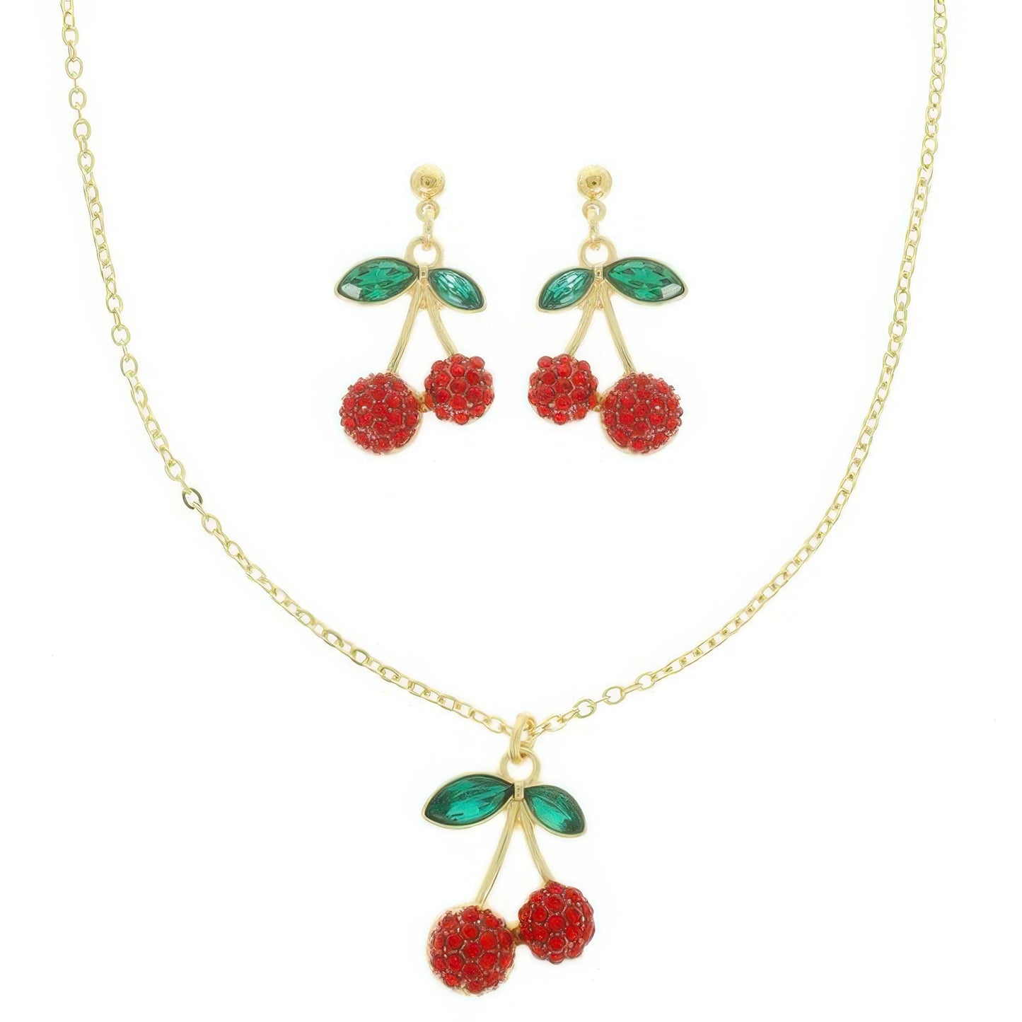 Red Cherry Pendant Necklace Earring Set