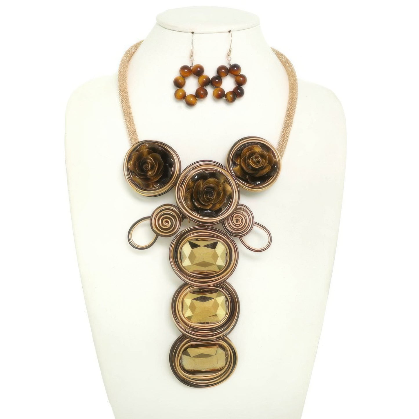 Floral Spiral Crystal Amulet Necklace Set