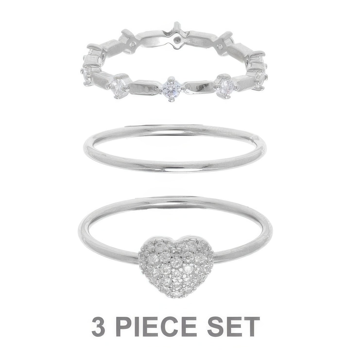 3pc Cz Heart Stackable Ring Set