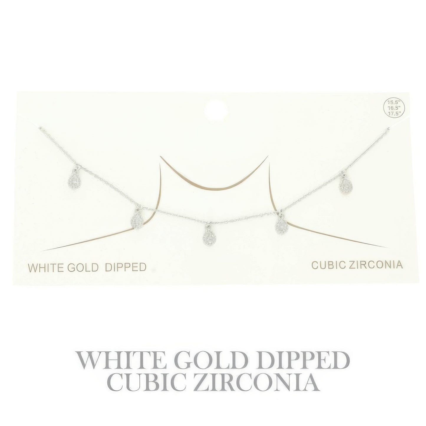 Gold Plated Teardrop Cz Station Necklace