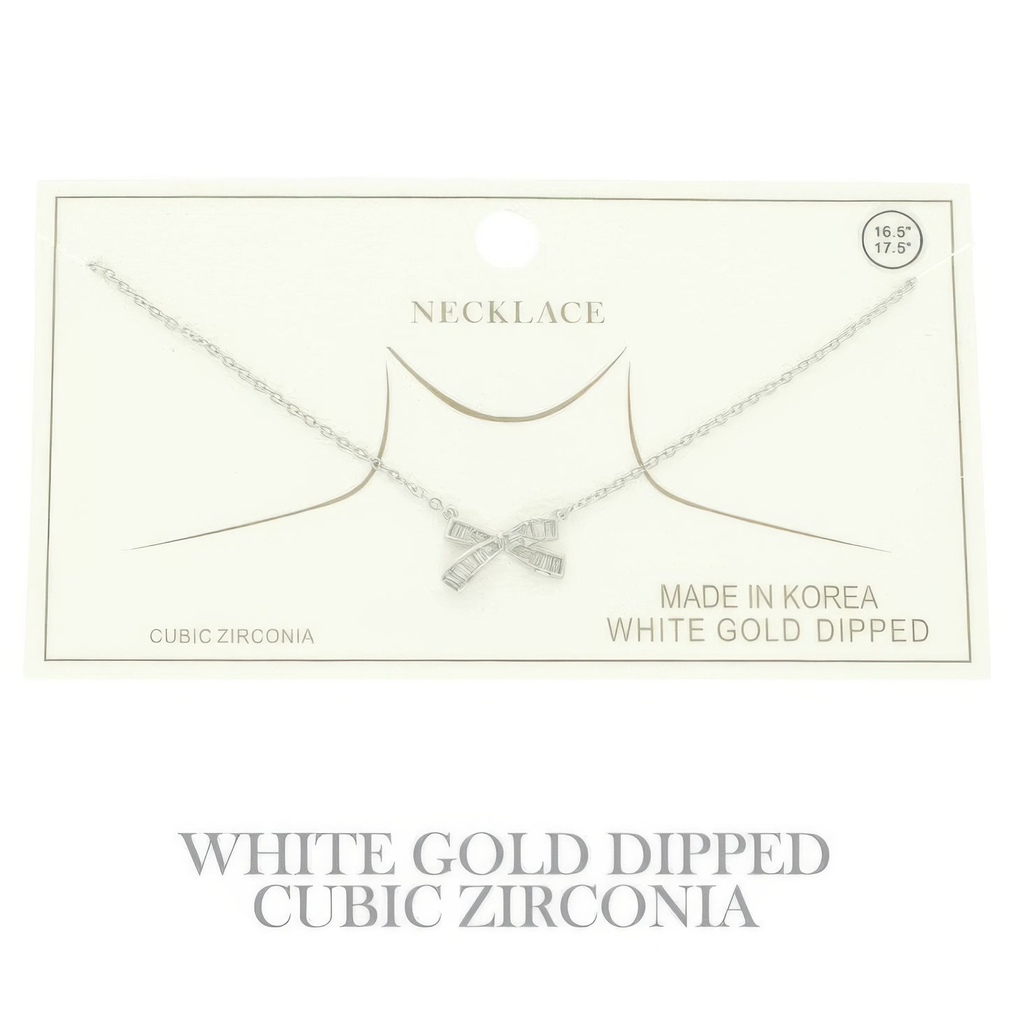 Gold Plated Cz Bow Pendant Necklace