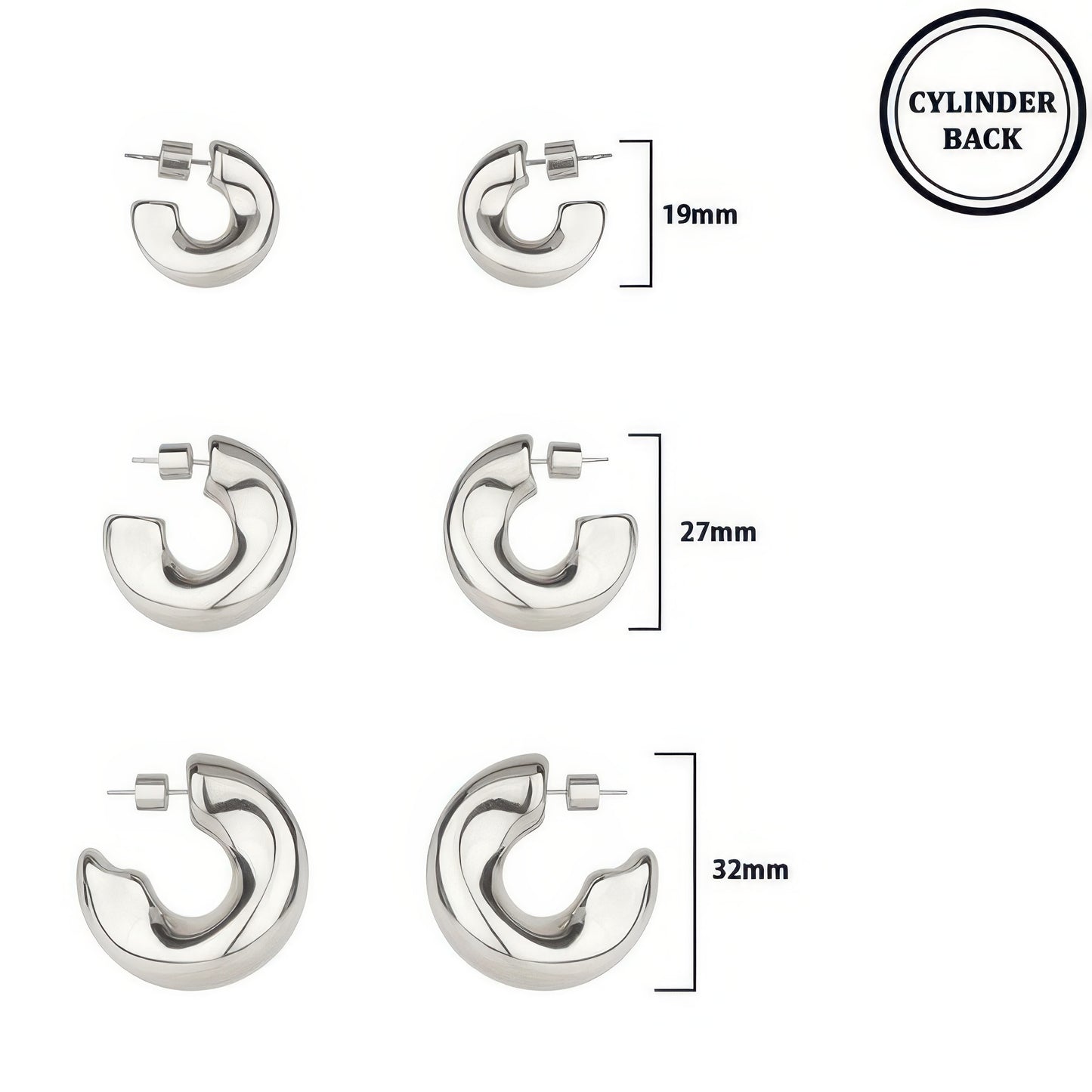 3 Pair Elbow Hoop Earring Set
