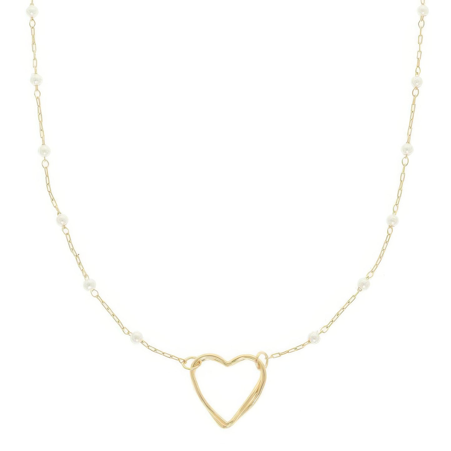 White Pearl Station Heart Necklace