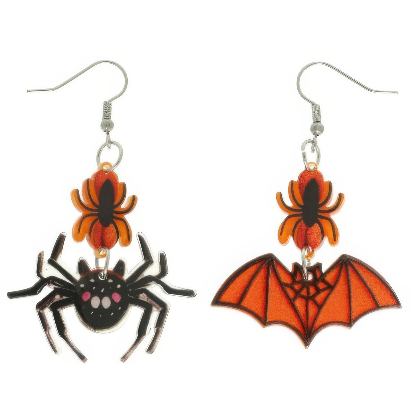 Halloween Spider And Bat Mismatched Earrings