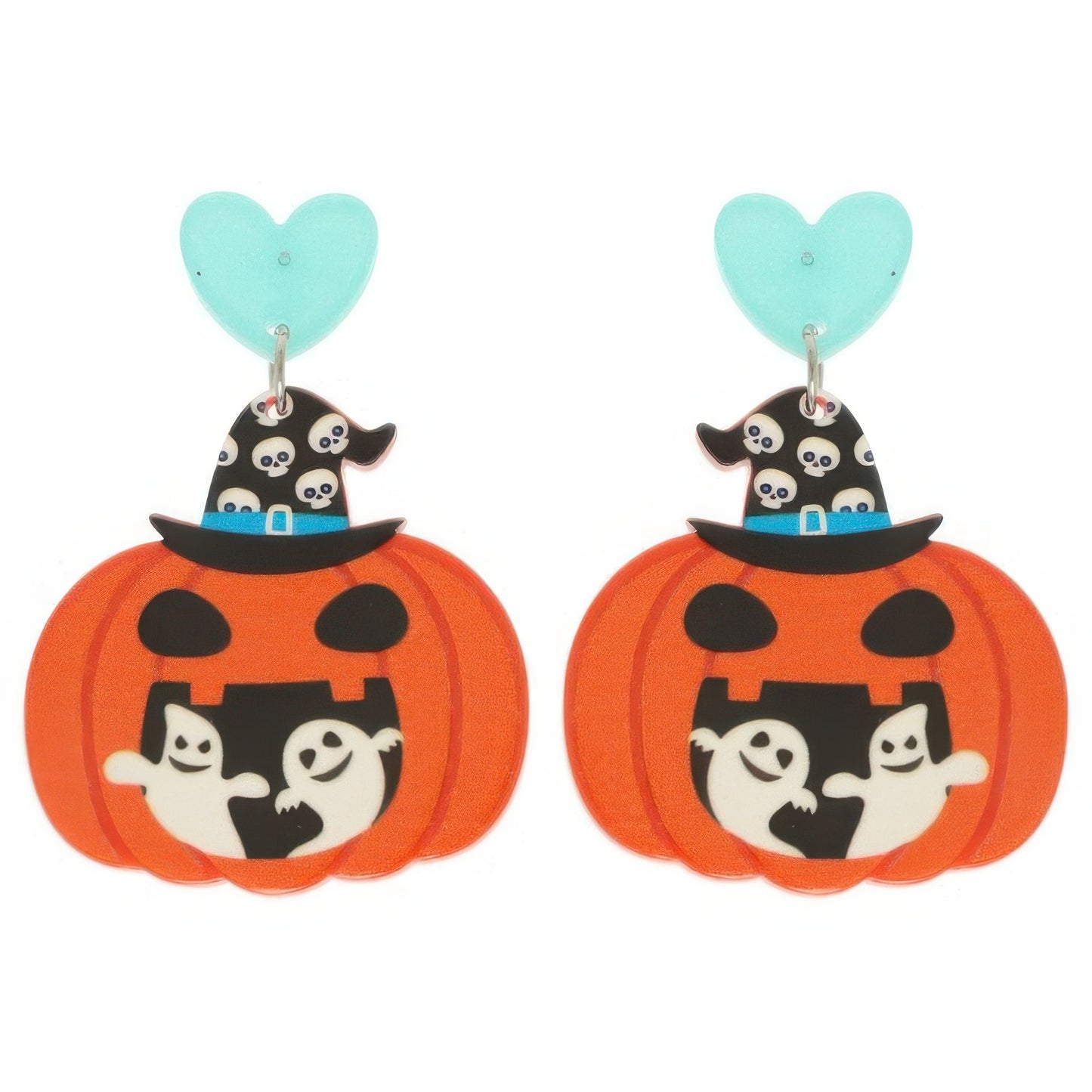 Halloween Ghost And Pumpkin Post Dangle Earrings