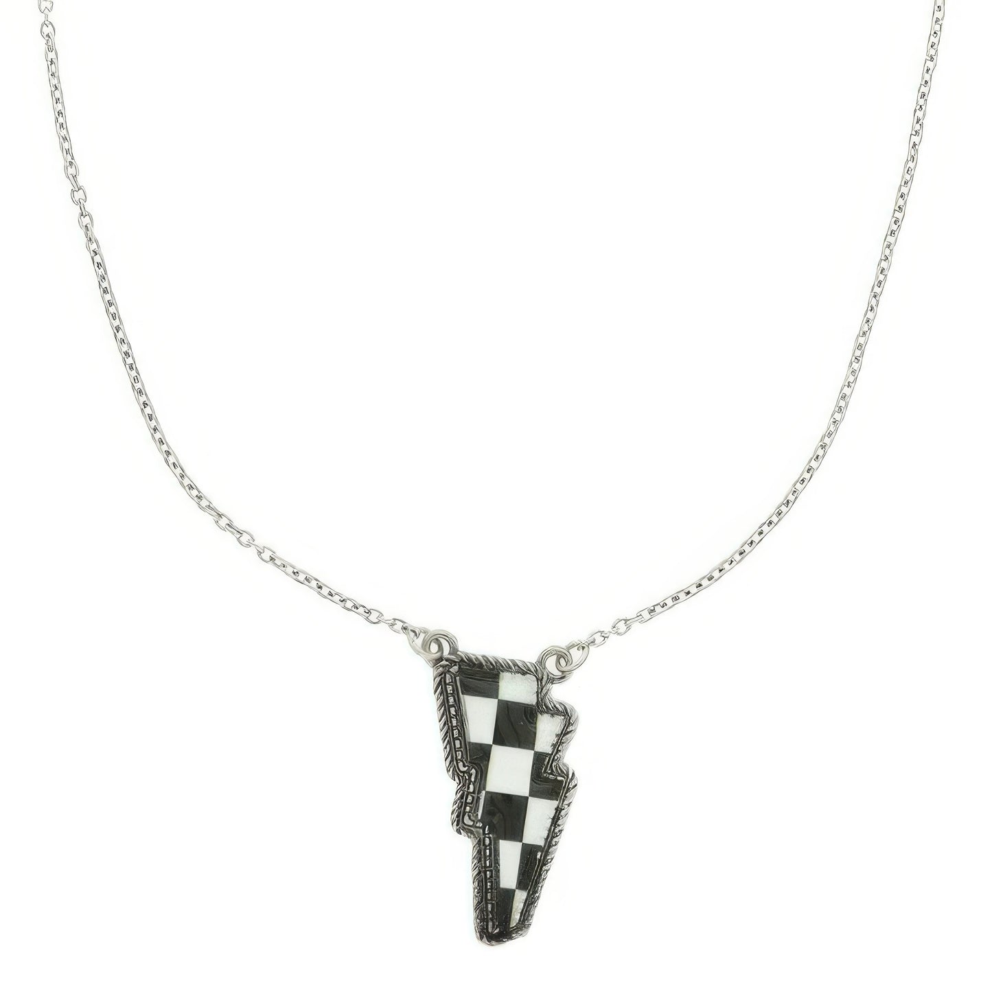 Western Checker Flag Lightning Pendant Necklace