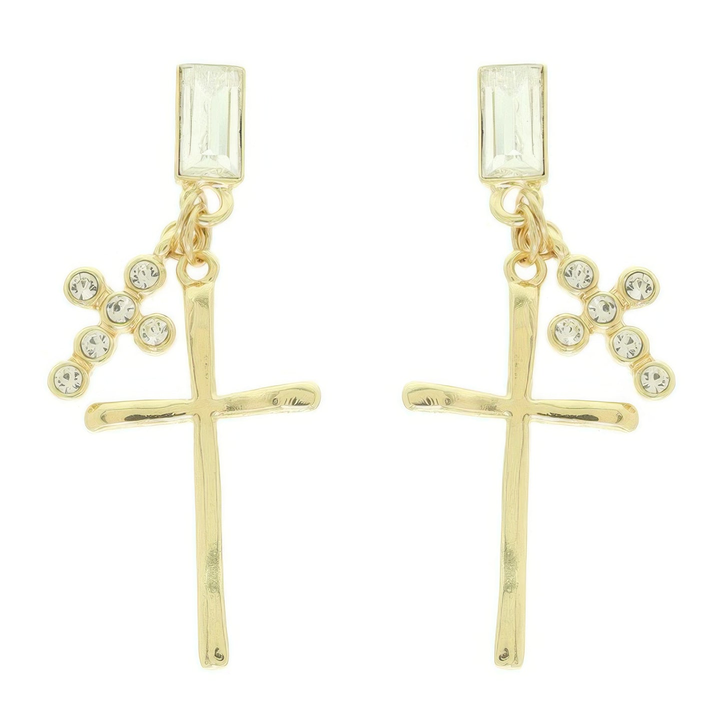Stick And Rhinestone Cross Charm Crystal Earrings