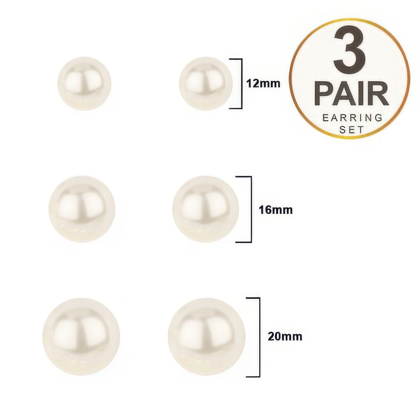 3-pair Pearl Stud Earring Set