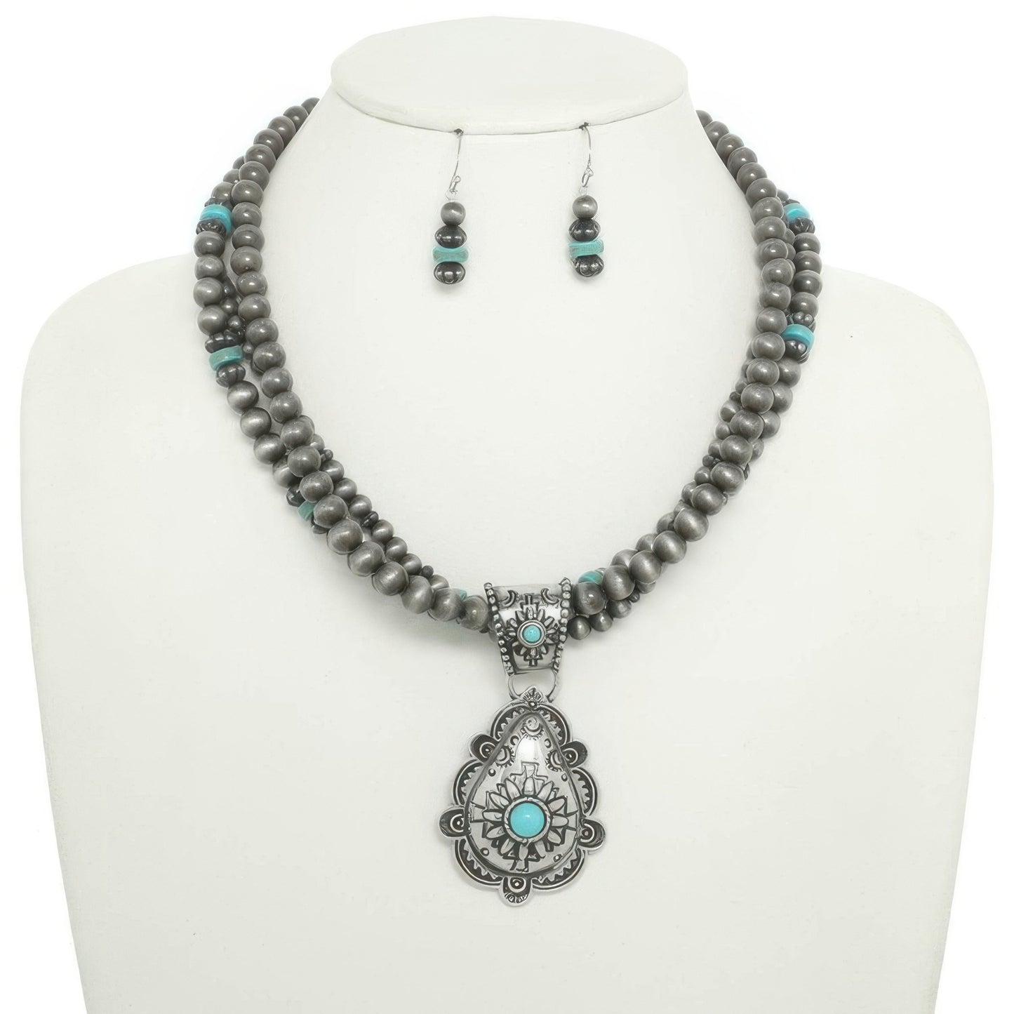 Western Floral Turquoise Pendant Necklace Set