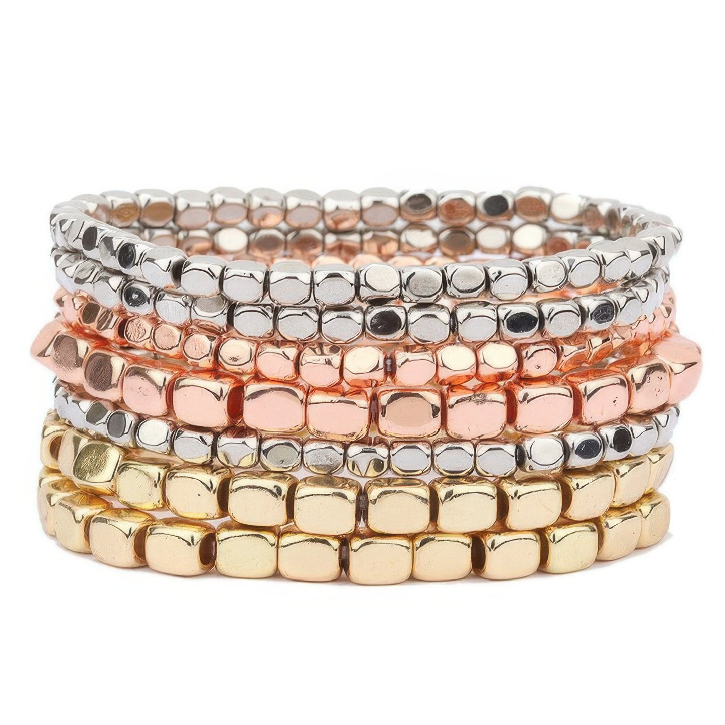 Metallic Cube Bead Bracelet Set