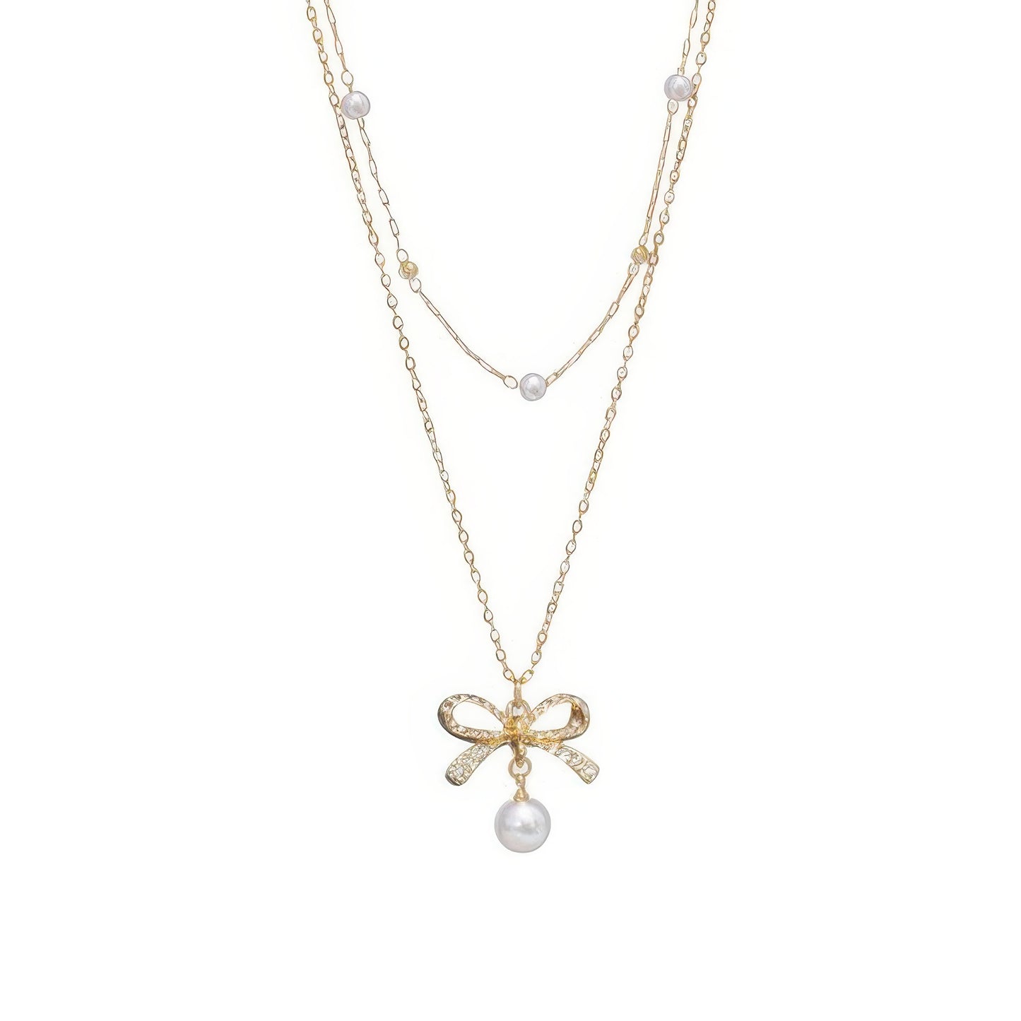Dual-strand Jewled Bow Pendant Necklace
