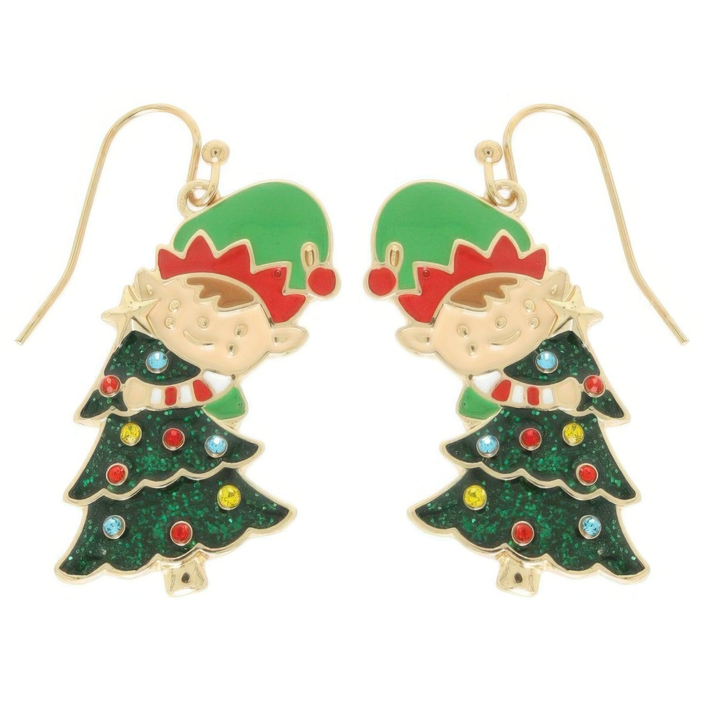 Christmas Tree With Elf Enamel Earrings