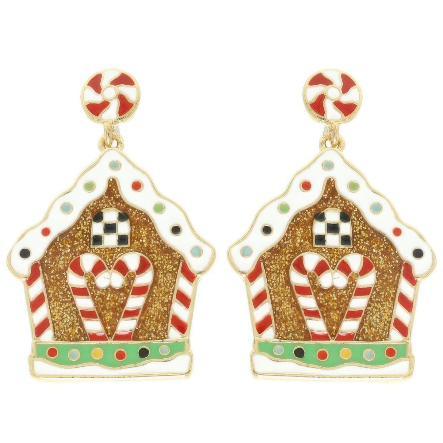 Christmas Enamel Gingerbread House Earrings