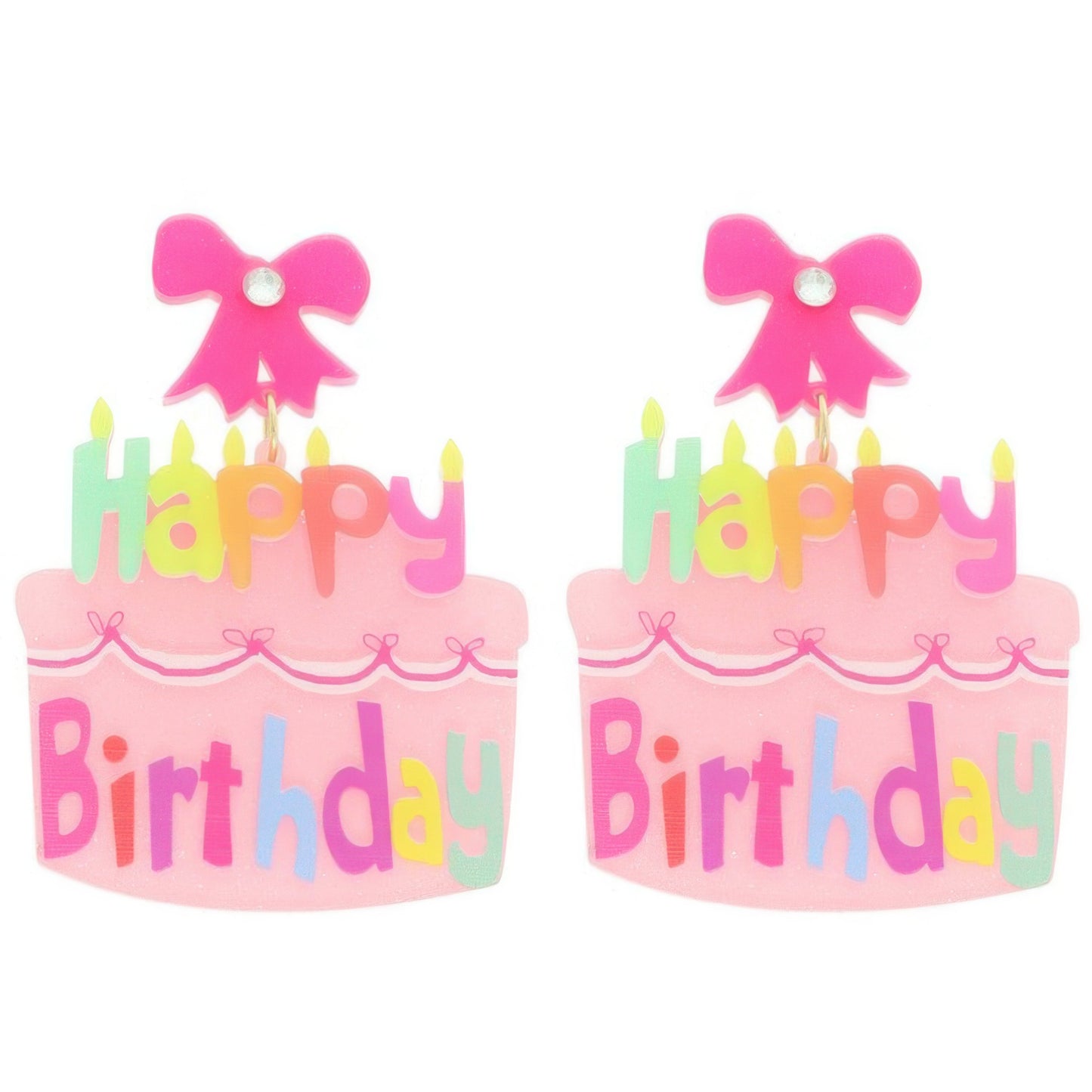 Happy Birthday Post Dangle Cake Earrings