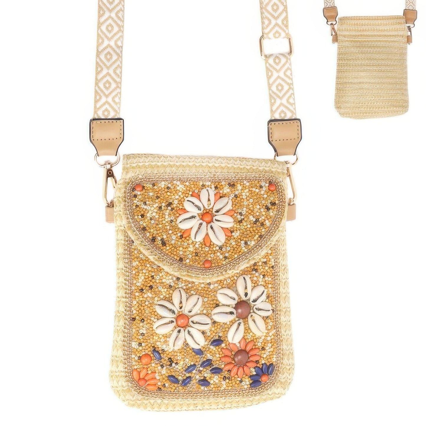 Cowrie Shell Beaded Daisy Crossbody Bag
