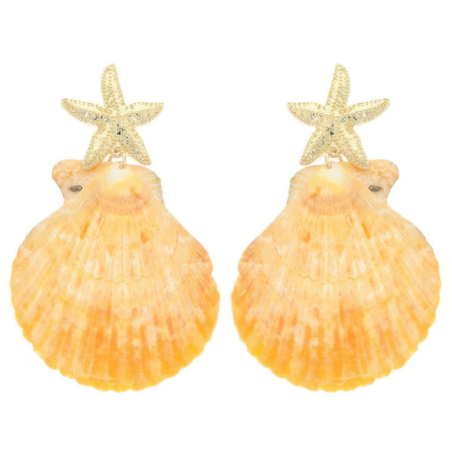 Starfish Scallop Shell Post Dangle Earrings