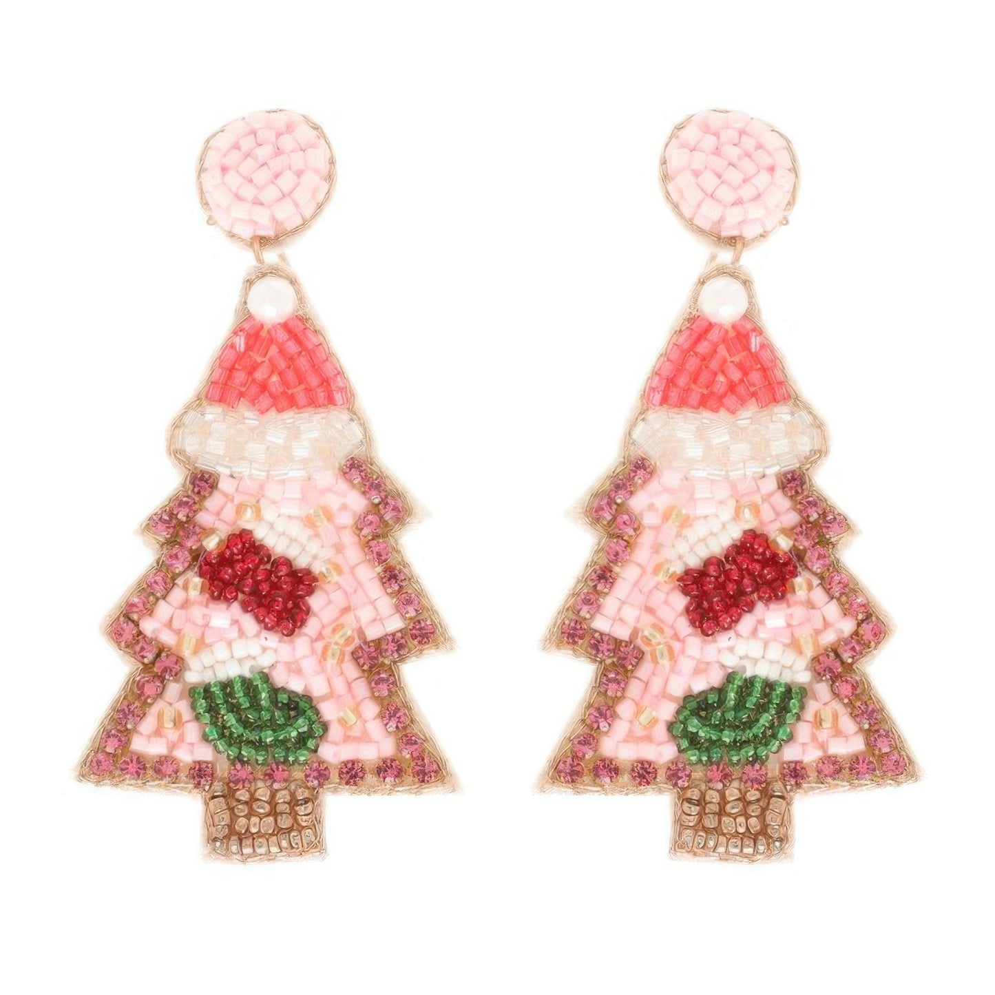 Christmas Tree Seed Beaded Post Earrings