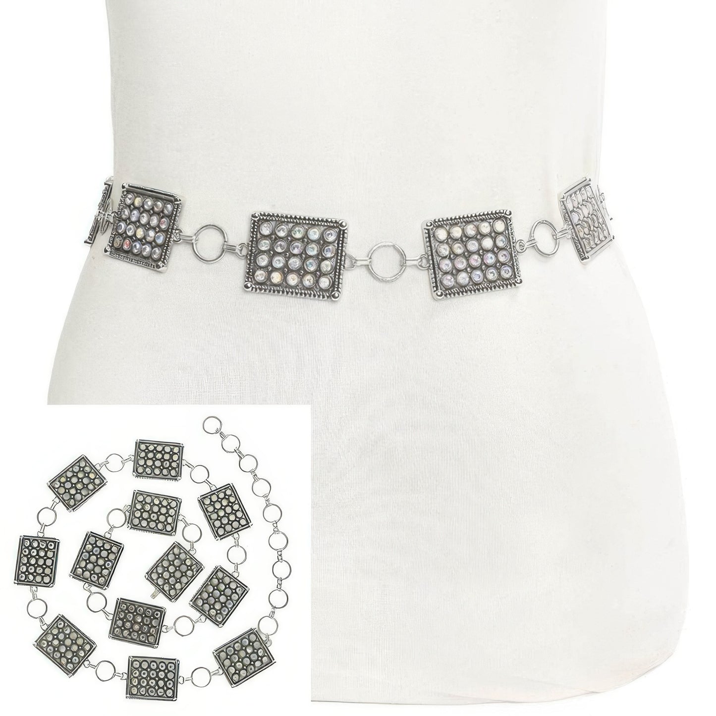 Western Jeweled Square Concho Chain Link Belt
