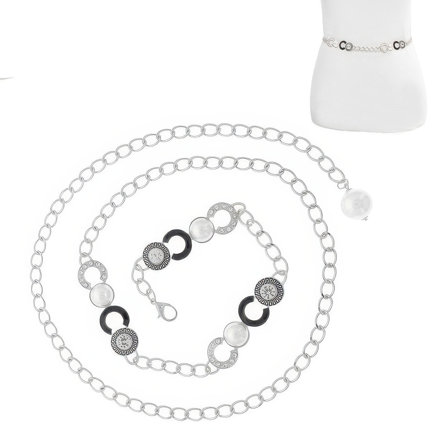 Fashionista Greek Key Jeweled Chain Link Belt