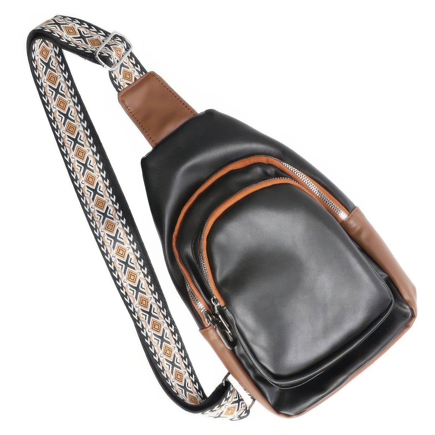Leather Sling Bag With Jacquard Strap