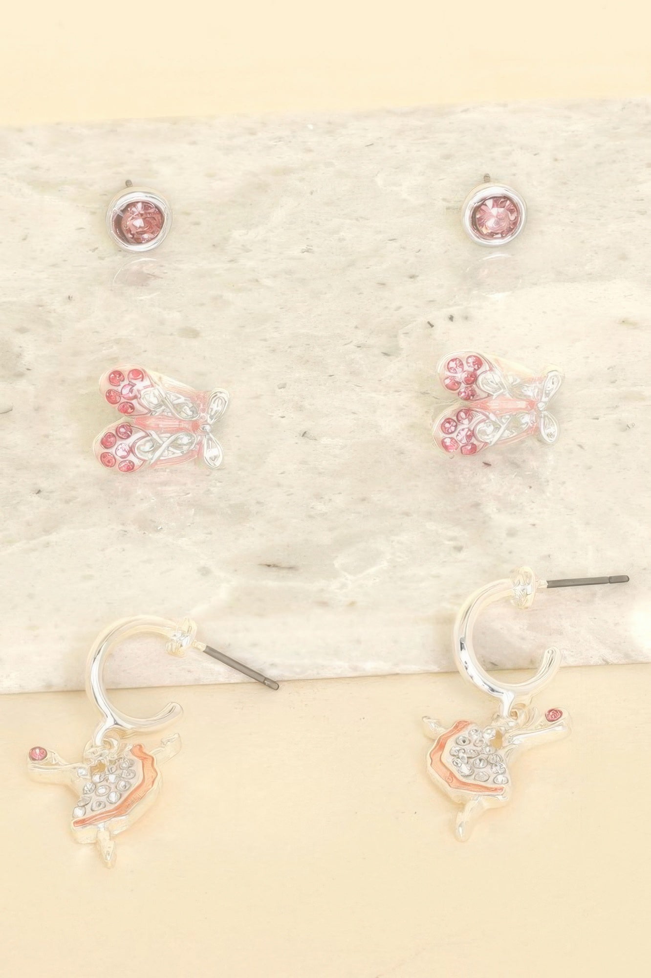 Ballet Theme Enamel Stud And Huggie Earring Set