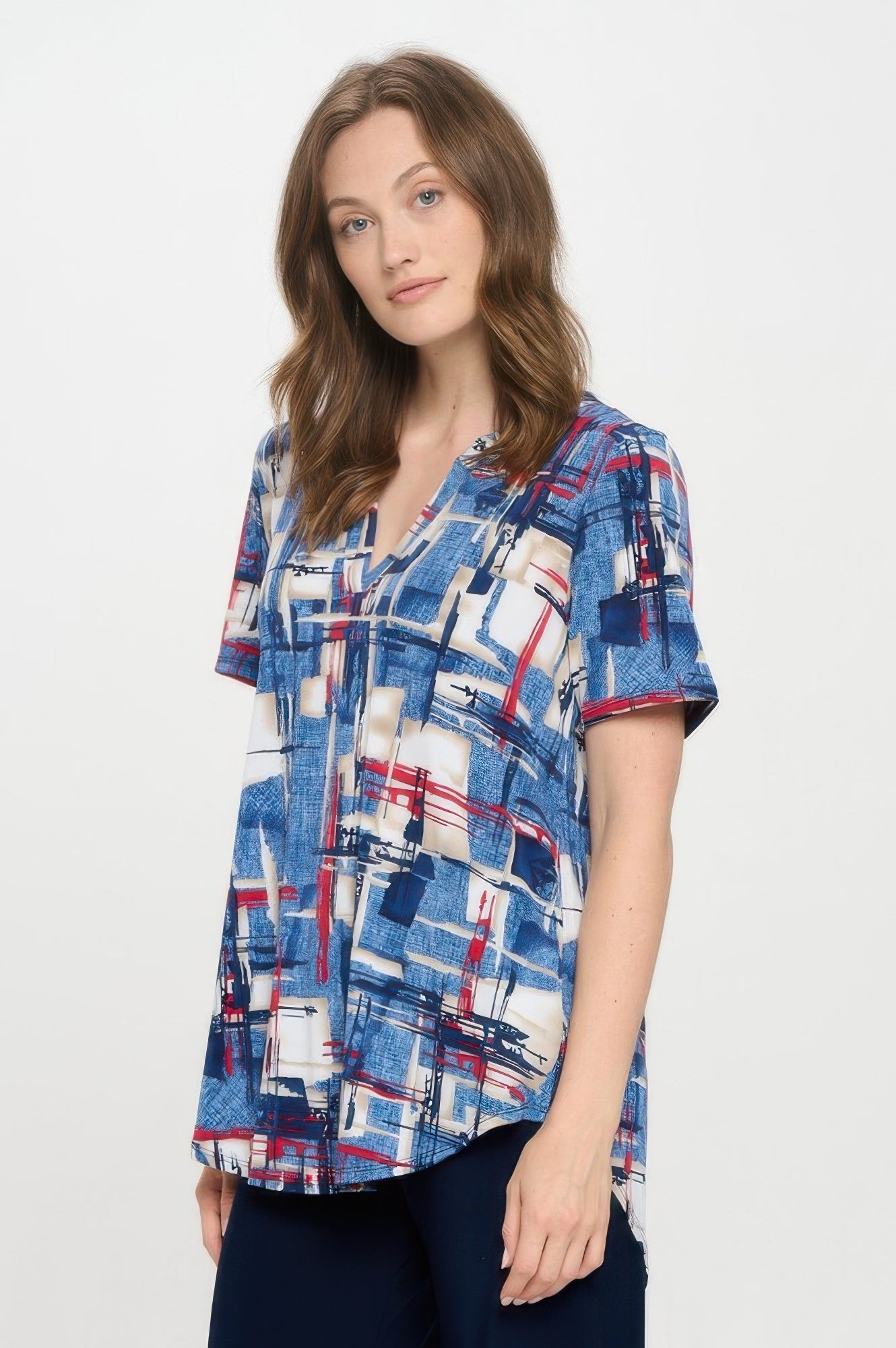 Short Sleeve V-neck Notch Top