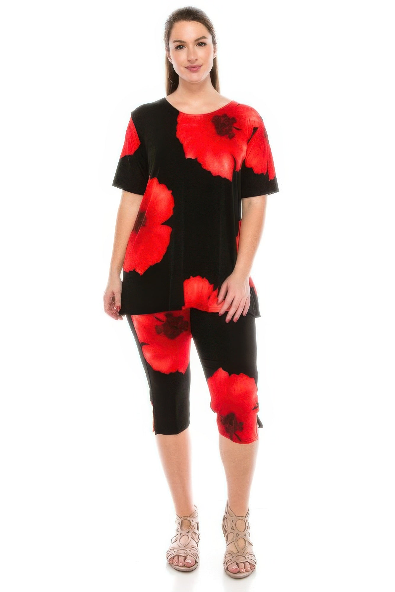 Floral Print Top Capri Pants Set