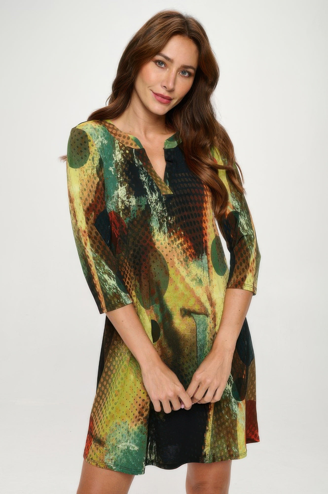 Hit Notch Neck Quarter Sleeve Dress
