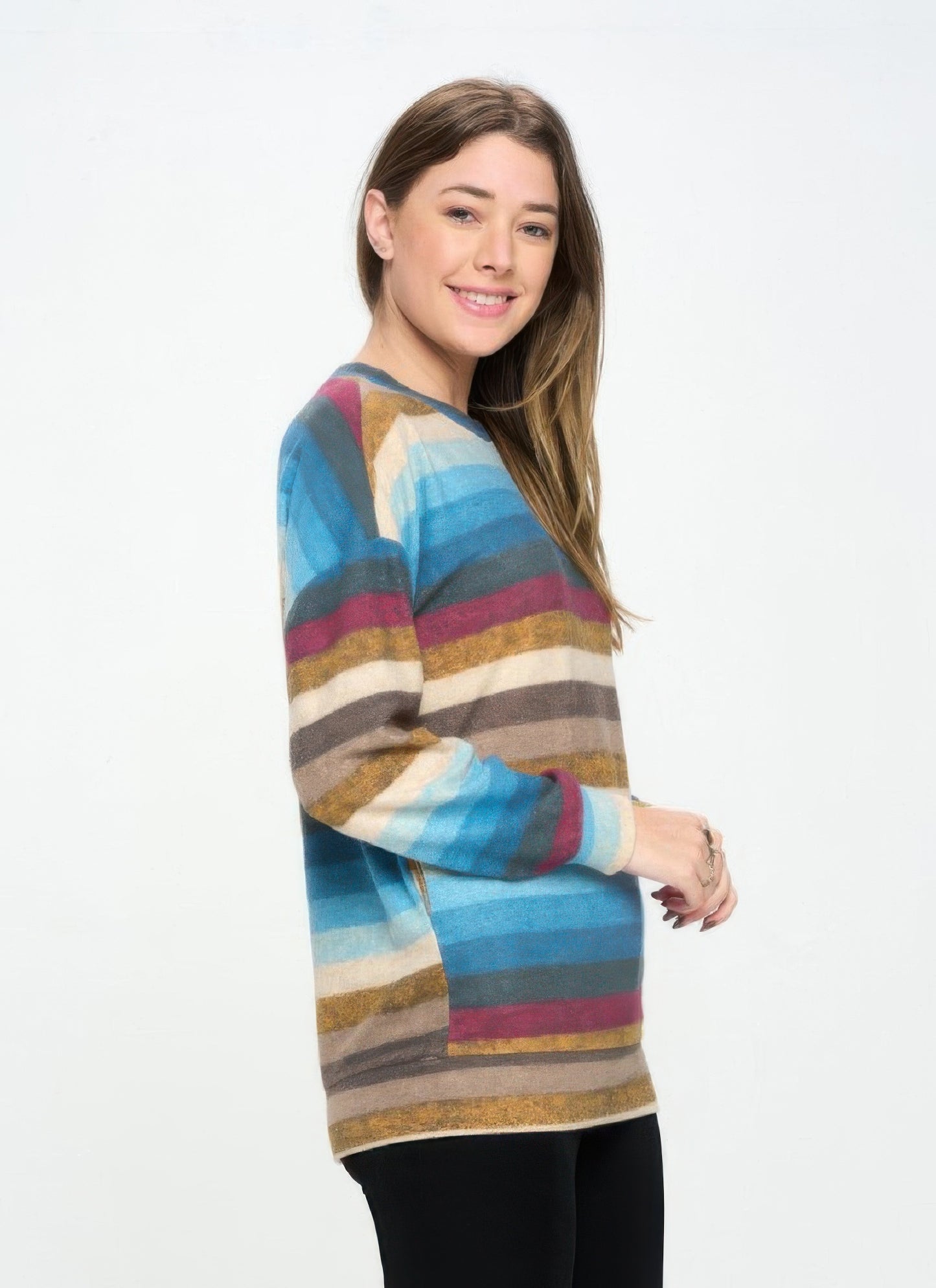 Terry Brushed Round Nk Long Sleeve W/ Pocket Top