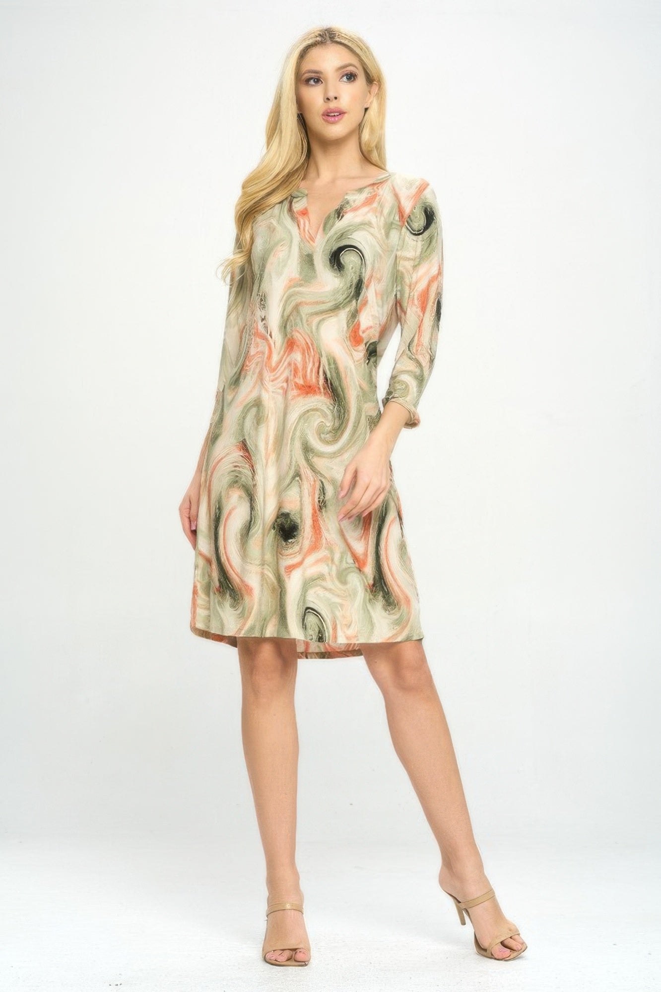 Hit Notch Neck Quarter Sleeve Dress