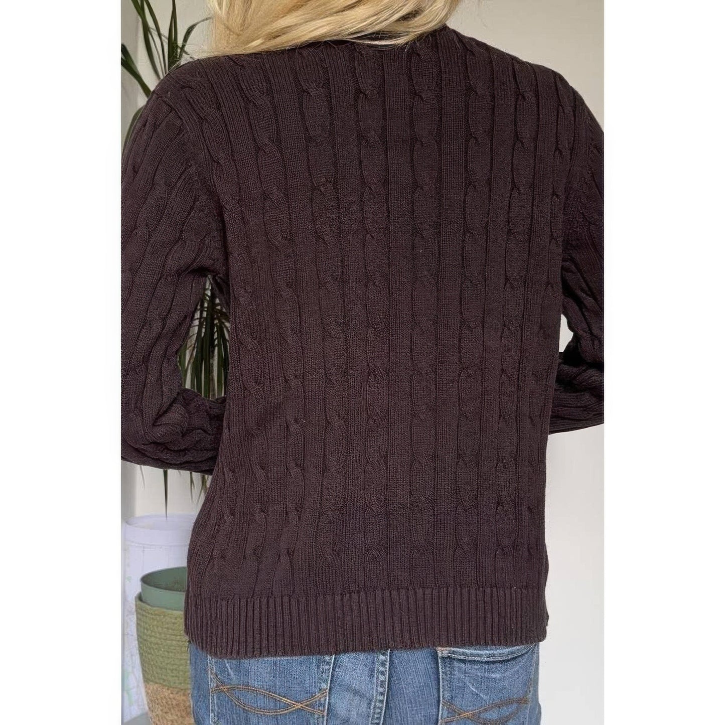 Cable Knit V Neck Long Sleeves Fit Sweater