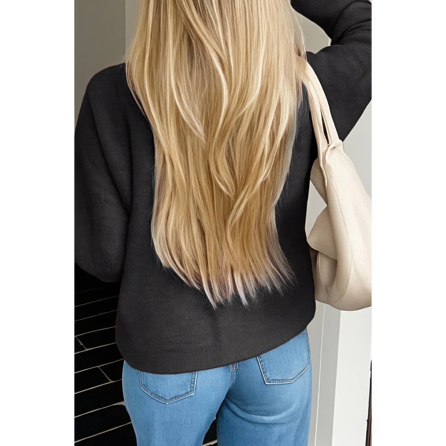 Knit Solid V Neck Button Pockets Sweater
