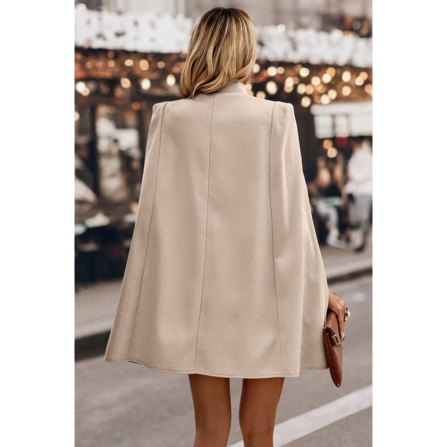 Solid Cloak Sleeve Double Breasted Cape Coat