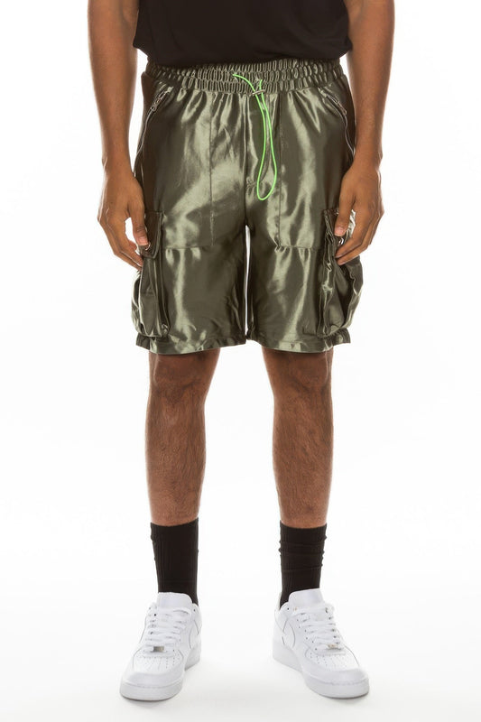 Satin Cargo Shorts - Zippered Pockets in Multiple Colors