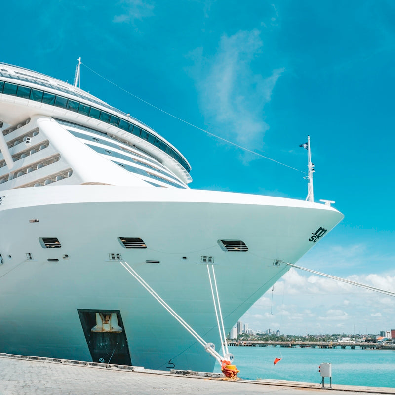 a large cruise ship docked at a dock
