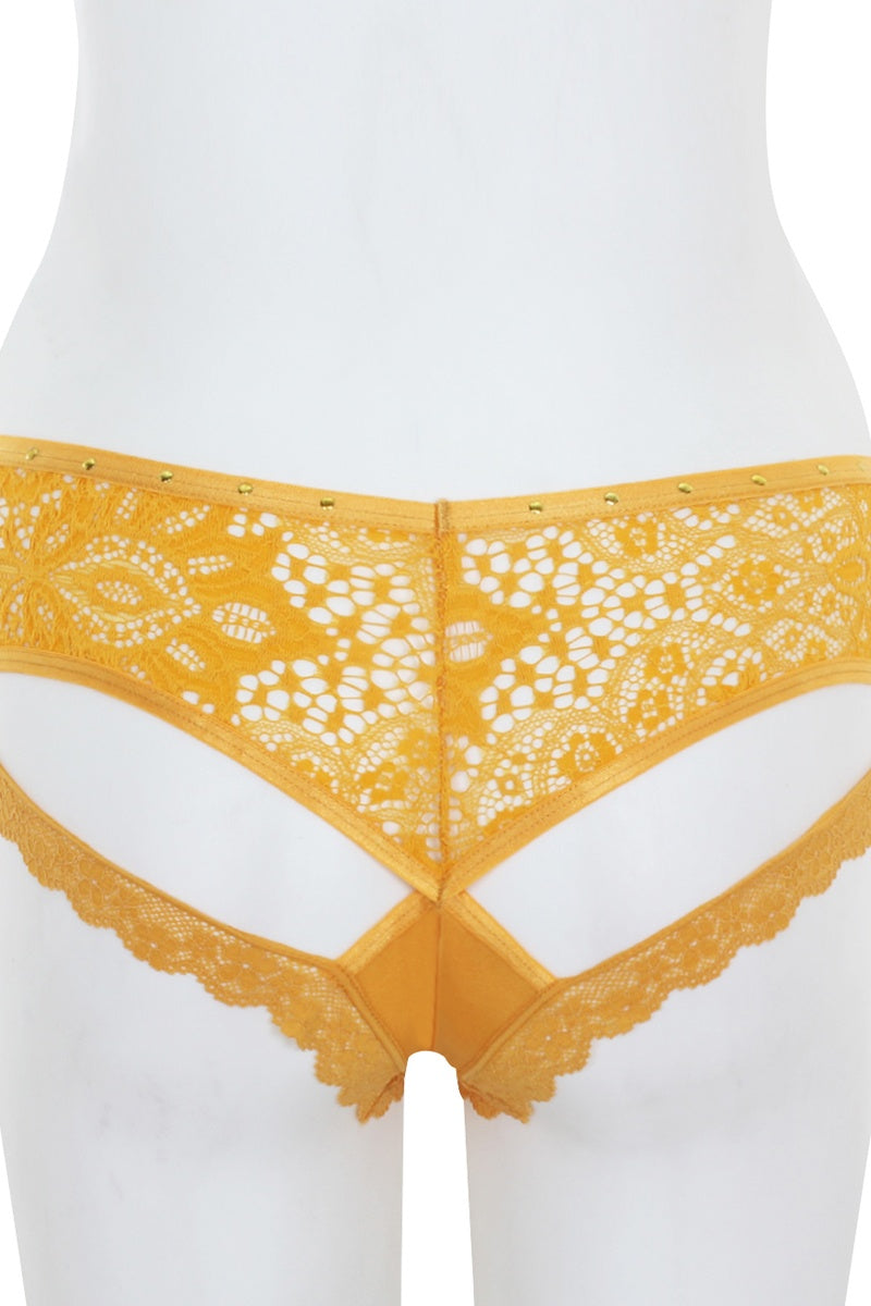 Cut Out Lace Back Hipster – Glamorous Allure in Golden Glow