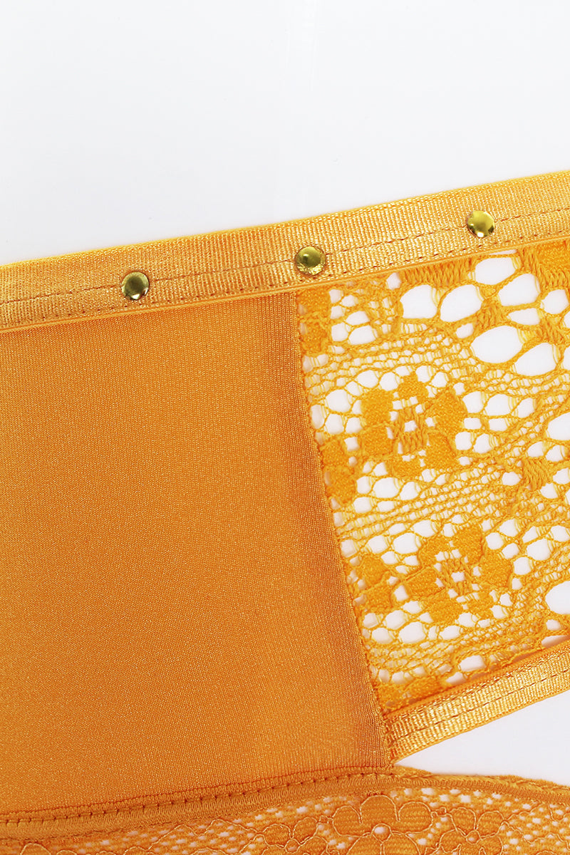 Cut Out Lace Back Hipster – Glamorous Allure in Golden Glow