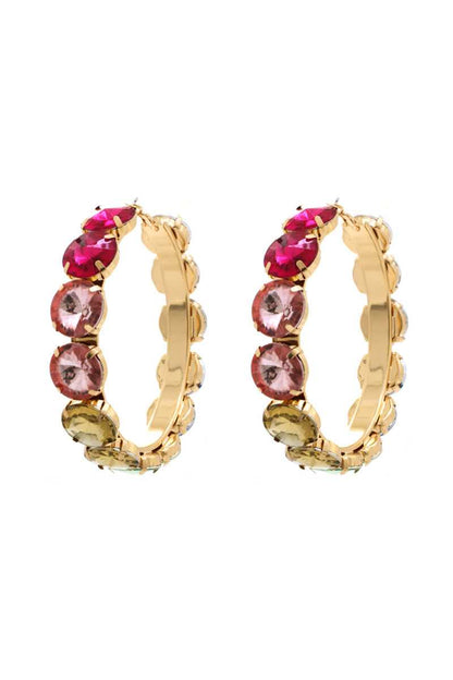 Rhinestone 3.25 Inch Classic Hoop Earring