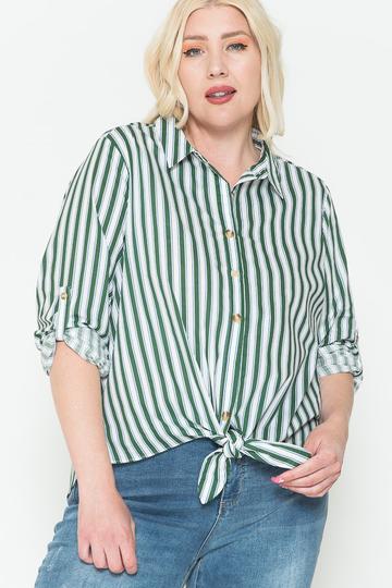 Multi Stripe Side Slit Cotton Shirt 