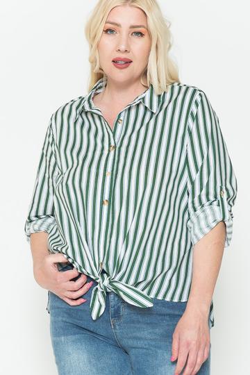 Multi Stripe Side Slit Cotton Shirt 