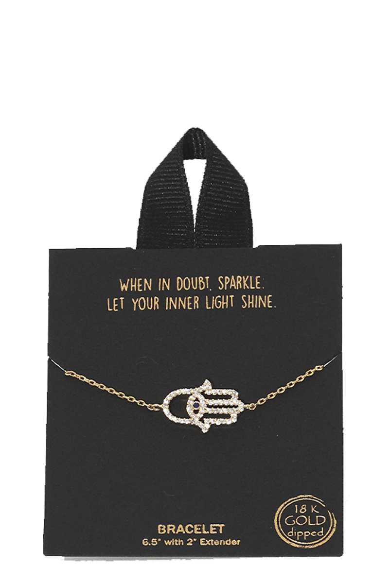 Gold Rhodium Dipped Hamsa Pendant Bracelet 