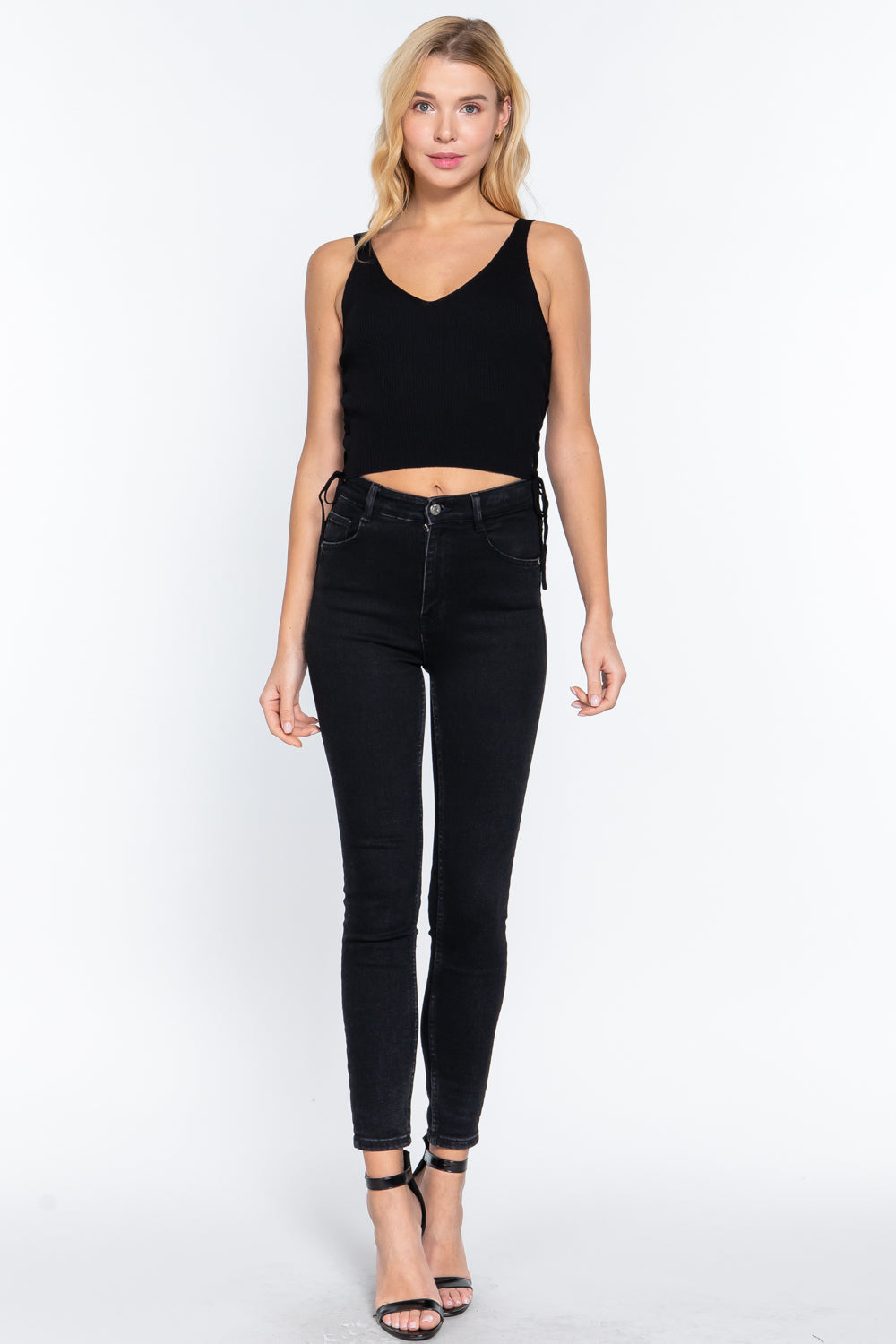 V-neck Side Ruched Sweater Top           