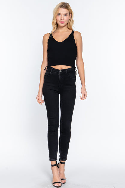 V-neck Side Ruched Sweater Top           