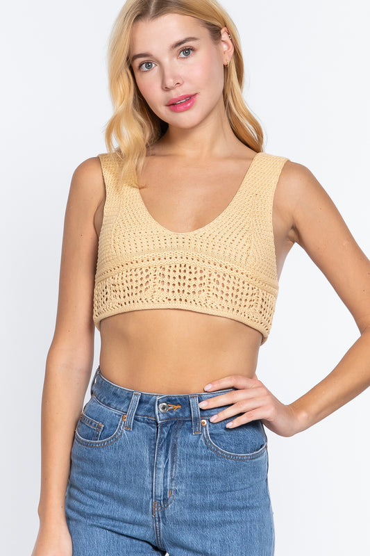 Textured Crop Sweater Tank Top       