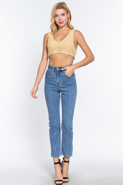 Textured Crop Sweater Tank Top       