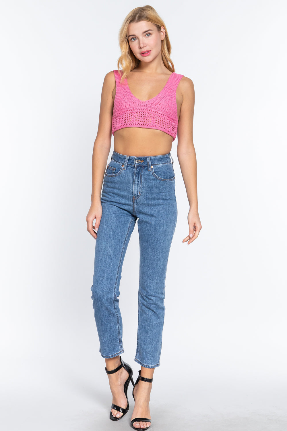 Textured Crop Sweater Tank Top       