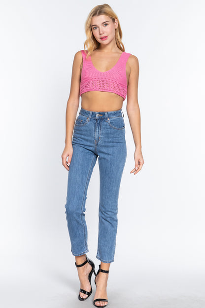 Textured Crop Sweater Tank Top       