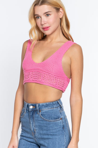 Textured Crop Sweater Tank Top       