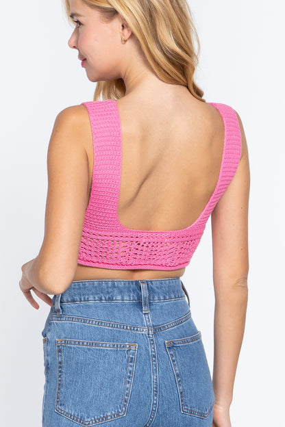 Textured Crop Sweater Tank Top       